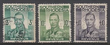 Southern Rhodesia: GVI 3s, 10s and £10 Revenue Stamps, Used