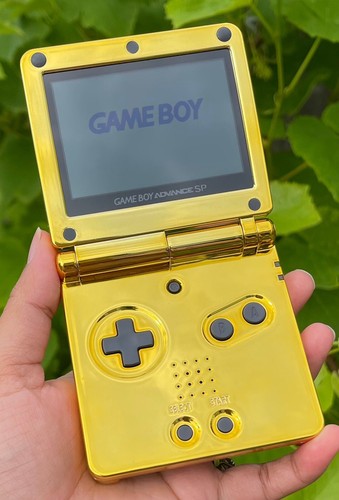 Glossy Gold Gameboy Advance SP Modded Retro Console IPS Backlit &USB C.Gift Idea - Picture 2 of 10