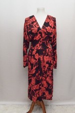 Vintage Leger 2 womens dress red black long sleeve midi size 3/4 modern S 80s
