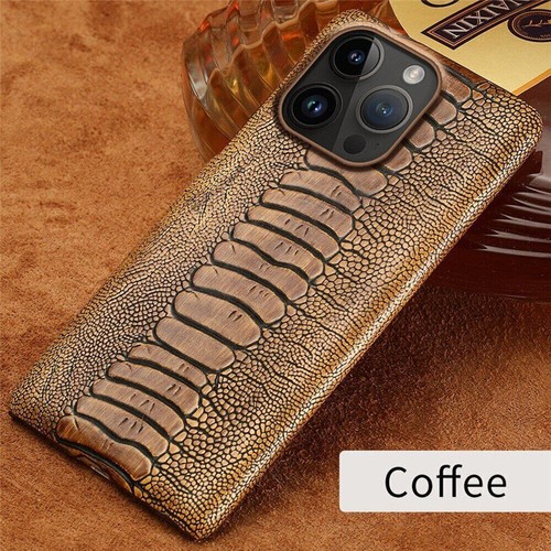 Genuine Leather Ostrich Foot Case for iPhone 14 Pro max 13 Retro Business Cover - Photo 17 sur 21