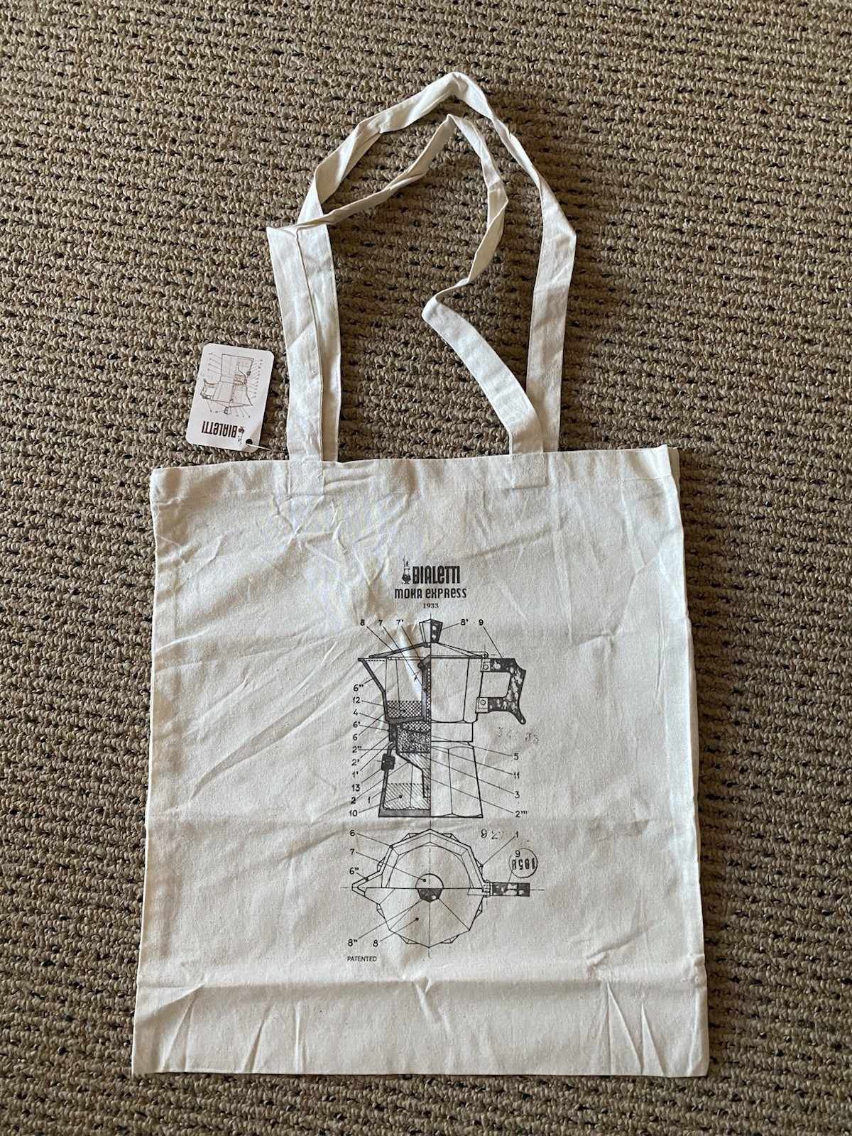 bialetti moka express 1933 Tote Bag From Italy NEW w/ Tags