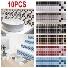 10 Mosaic Tile Stickers Stick Bathroom Kitchen Home Wall Decal Self-adhesive