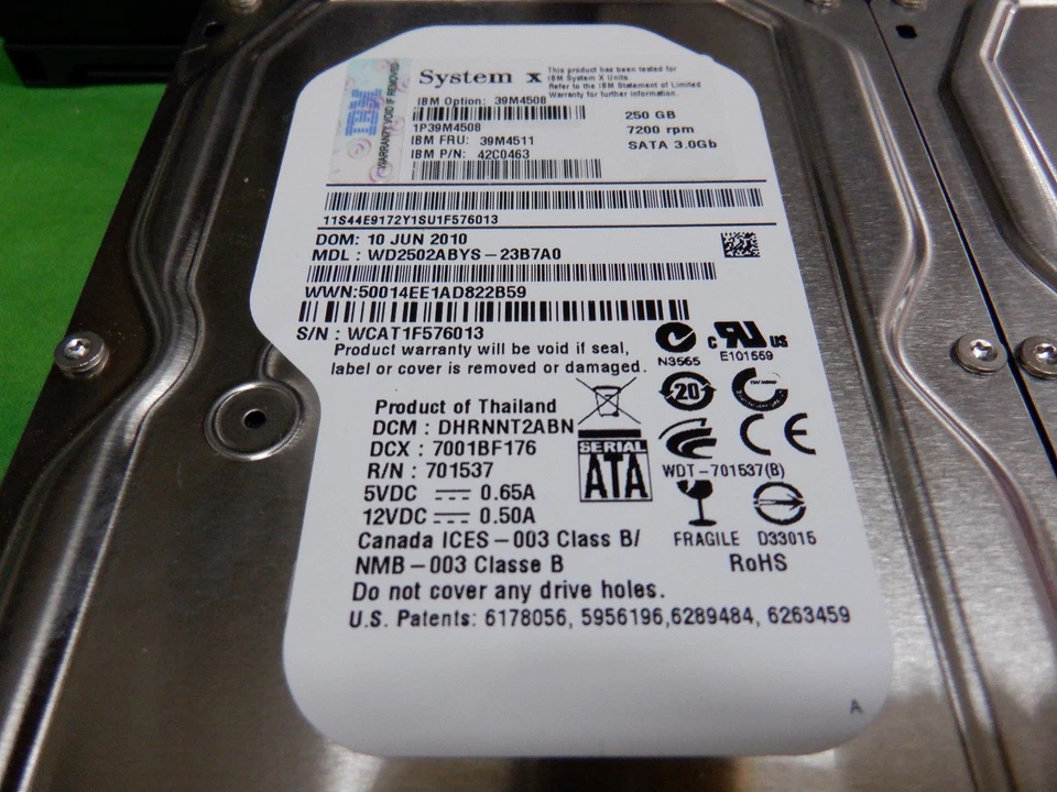 IBM 250GB HD SATA 7.2K 39M4508 39M4511 42C0463 WD2502ABYS-23B7A0      LOT OF 5 - Image 2 of 3
