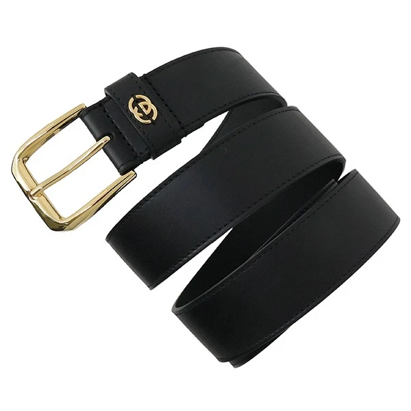 Gucci Ceinture GG Boucle Carrée 110cm Cuir Noir Entrelacé Homme