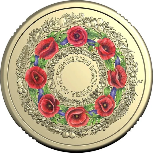 2025 $2 80th Anniversary of WWII Poppy Wreath Coloured $2 Uncirculated coin