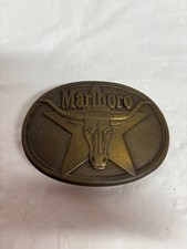 Vintage Marlboro Longhorn Oval Belt Buckle Solid Brass 1987 Philip Morris Cowboy