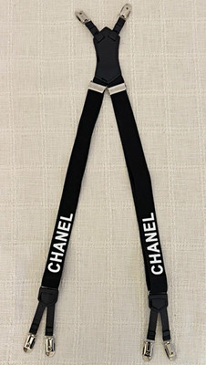 CHANEL  Black/White Logo Clip-On Suspenders Adjustable