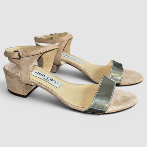 Jimmy Choo Women’s Beige Suede Strappy Ankle Strap Open Toe Sandals US 8