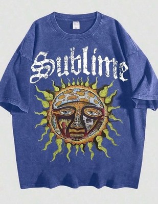 Sublime Men's Blue Sun Face Logo Graphic Print Cotton Crew Neck T-Shirt Sz L