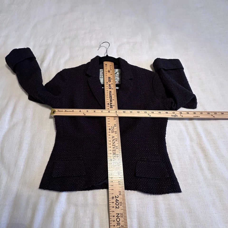 Blazer Tabitha Mujer 4 Azul Marino Tweed Boucle Un Botón Chaqueta Anthropologie Chic Foto 3 de 4