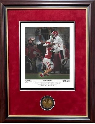 ALABAMA FOOTBALL GERMIE BERNARD GAME CHANGER CRAZY CATCH VS OK PRINT framed coin