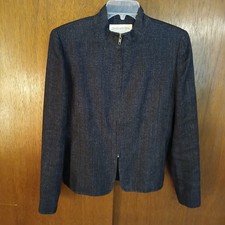 Jones New York Linen Jacket Woven 100 Linen Zip Up Lined Size 10