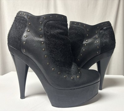Fendi Studded Black Leather Platform Ankle Booties Size 39.5
