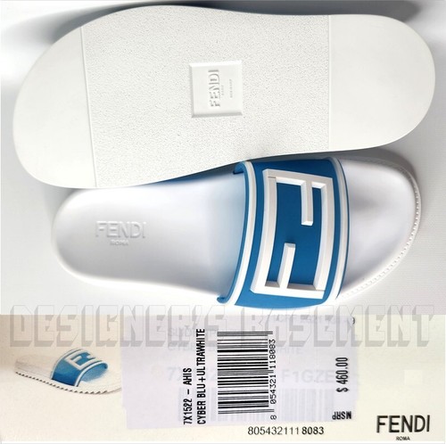 FENDI men 12 White transparent Blue FF BAGUETTE LOGO flip flop slide shoes NIB - Picture 5 of 8