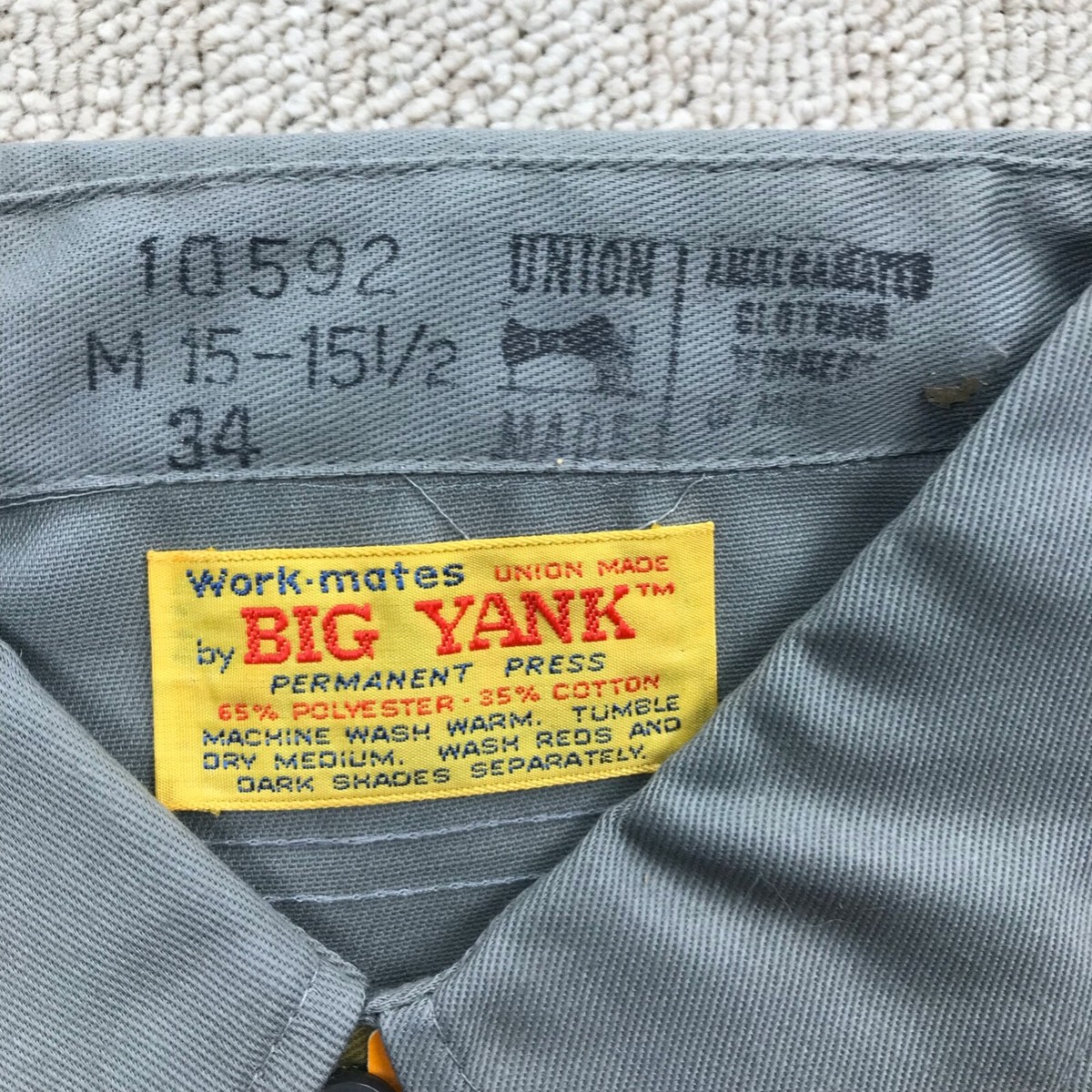 VINTAGE Big Yank Shirt Mens Medium Gray Button Up WorkWear 70s