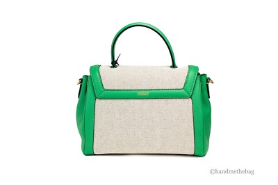 Versace La Medusa Green Leather Top Handle Canvas Satchel Tote