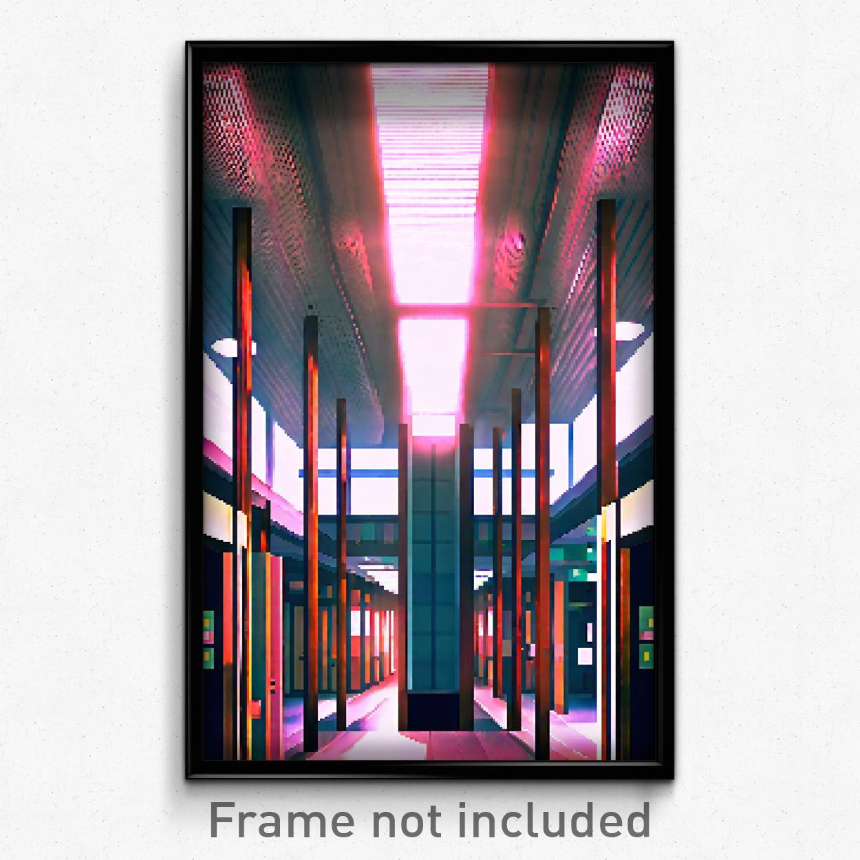 8 Bit Pixel Art Hospital Poster - Psychedelic Video Game Print