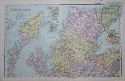 1907 Landkarte Northern Schottland Hebrides Shetland Orkey Minch Sutherland