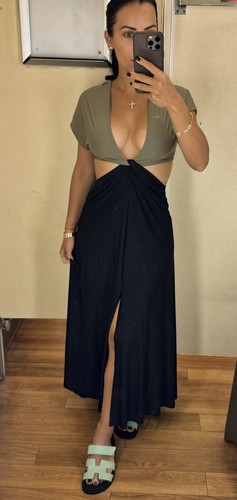 Vix Paula Hermanny Loop Midi Cover Up Black Olive Green Beach Pool Dress XS - Picture 11 of 12
