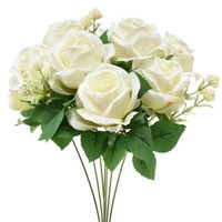 KüNstliche Rosenstrauß Weiß 42Cm Hochzeit Dekoration Seidenblumen