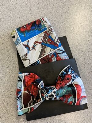 Handmade Bowtie Bow Tie Mens Comic Marvel Spiderman Handkerchief Set
