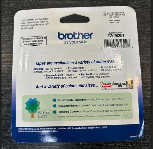 2 Brother International TZeM251 24mm 8m Black On Matte White