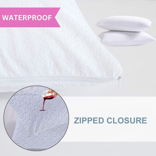 Pack of 2 4 100% Waterproof Terry Pillow Protectors Zipped Pillow Non Bug Covers - Picture 41 of 44