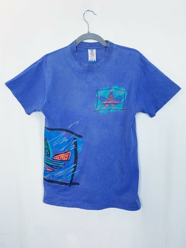 Vintage 80s Adidas T-Shirt Small Blue 