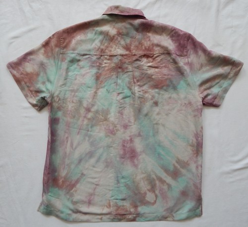 Tie Dye Purple Gray Short Sleeve Button Up Shirt - Small Mens Hand Made Rayon - Picture 3 of 7