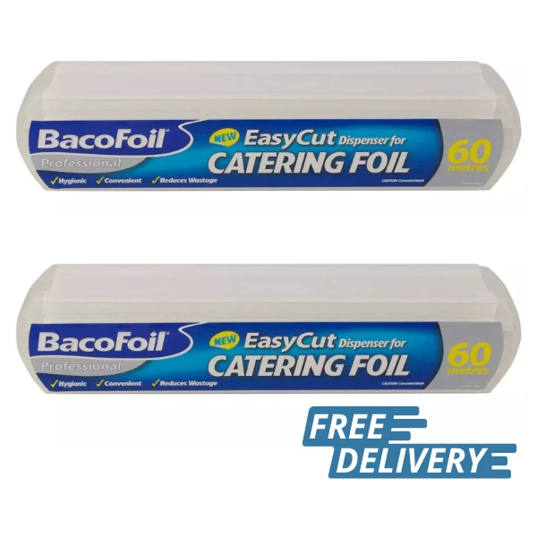 BacoFoil Professional Easy Cut Aluminium Tin Foil Dispenser 60m 2 Pack