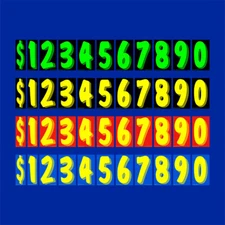 Car Dealer 7.5"H windshield pricing number 11 dozen stickers Chartreuse Red Blue