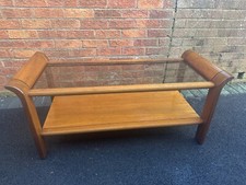 Tavolino da caffè vintage retrò Gplan slitta vetro teak con piano tulipano