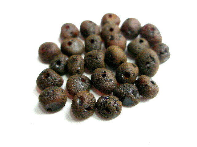 REAL BALTIC AMBER HOLED LOOSE ROUND BEADS - 50 Pcs + 1 PLASTIC