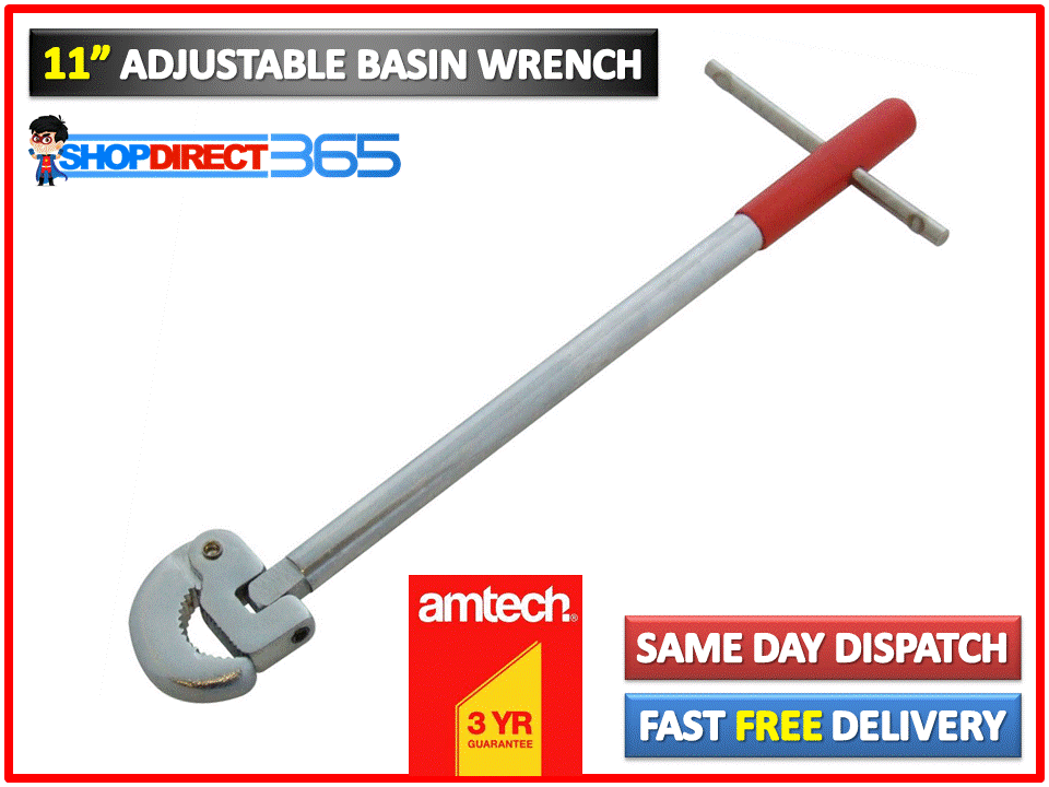 280mm 11" Adjustable Basin Wrench Sink Bath Tap Spanner Plumbers