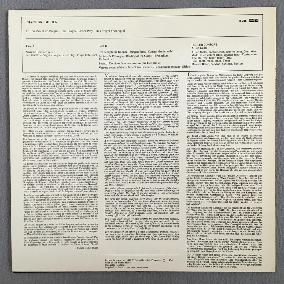 S322 Gregorian Chant Deller Consort Harmonia Mundi France B 235 Black Label - Image 3 of 3