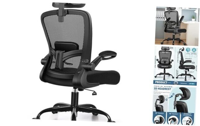 Ergonomic Office Chair, Headrest Desk Chair with Adjustable Lumbar 918-H Black-image