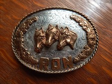 Vintage Western Cowboy Horse Head Sterling Silver Engaved Belt Buckle RON