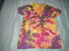 Women's Large Tie Dye T-Shirt Scrunch Brown Red Yellow Purple