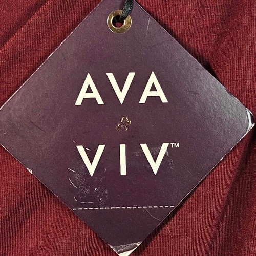 Ava & Viv Asymmetrical T-Shirt Plus Size 1X Shirred Front Long Sleeve Red - Picture 7 of 10