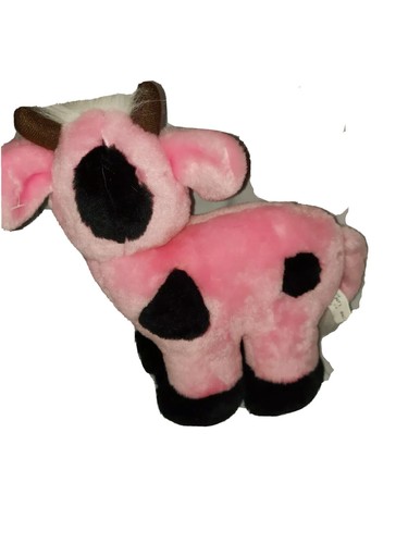 VTG Cow Plush Stuffed Animal Pink Black White Soft Moo Black Farm Country - Picture 4 of 6