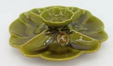 Vtg MCM Chip & Dip Fruit Bowl Tray California Pottery Avocado Green 1965 Read