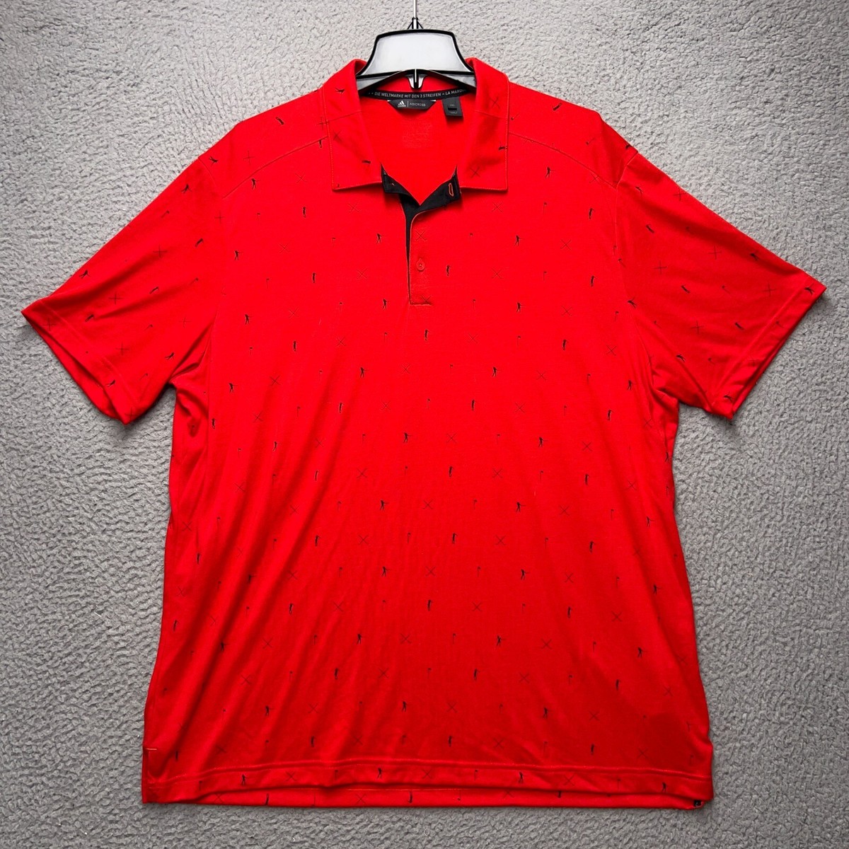 Adidas Polo Shirt Mens 2XL Red Golf Club All Over Print Adicross Drive  Pullover