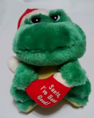 Russ Christmas Frog Plush w/ Santa Hat Holding Santa I've Been Good Stocking 5'' 