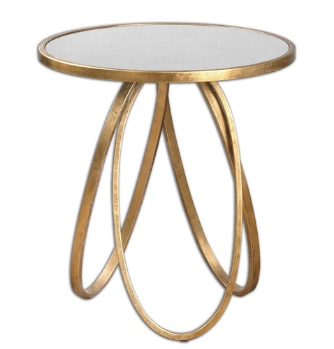 Uttermost 24410 Montrez Gold Leaf Round Accent End Table Antiqued Mirror Top - Picture 1 of 6