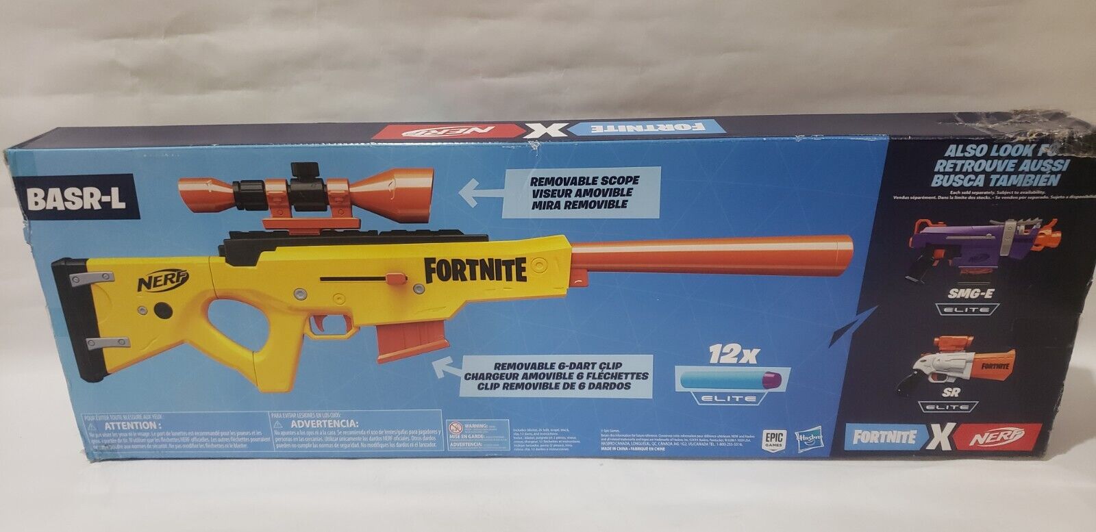 NERF Fortnite BASR-R Bolt Action Blaster - Incluye 3 objetivos de arbusto,  alcance extraíble, clip de 6 dardos extraíble, 6 dardos oficiales Elite