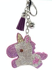 Bling Unicorn Women Girl Keychain Glitter Pink Tassel Silver Chain Accessory