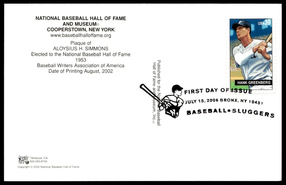 2006 Aloysius "Al" Simmons Elected 1953 National Baseball Hall of Fame Postcard - Image 2 of 2