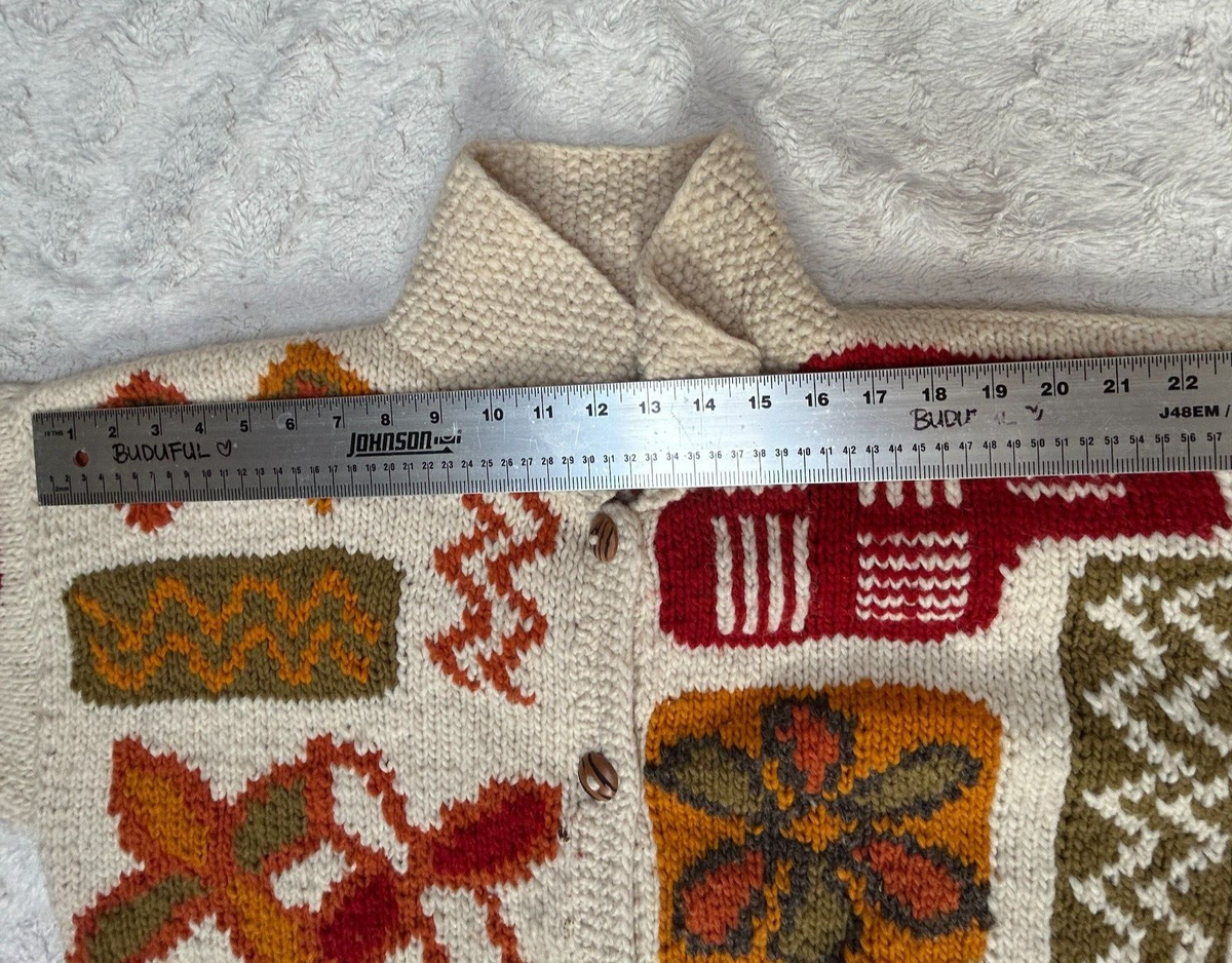 Vintage Pachamama Autumn Leaves Wool Handknit Handmade Cardigan