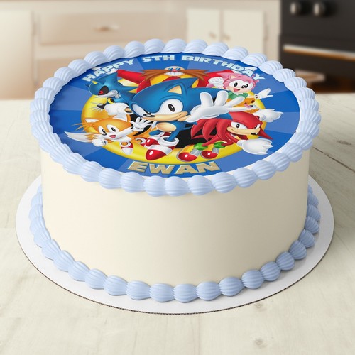 Sonic The Hedgehog Pre-cut Round Edible Icing Cake Topper - Foto 1 di 2
