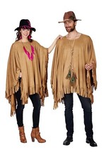 brauner Poncho Wildlederoptik Umhang Hippie Cowboy Mexikaner Western Karneval 